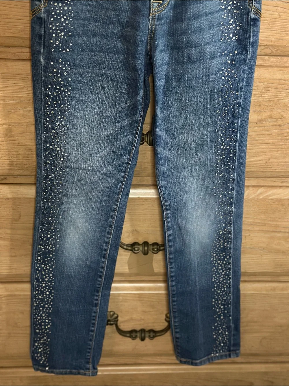 Justice Blue Jeans with Rhinestone Side Detail | Size 10 short